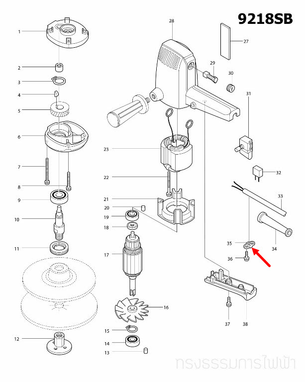 ตัวล๊อคสายไฟ เครื่องขัดกระดาษทราย Makita 3700B [#10], 5905B [#40], 9035N [#16], 9218SB [#35], 9218PB, PBL, BL [#38] P/N.687001-1 (แท้)##(*)