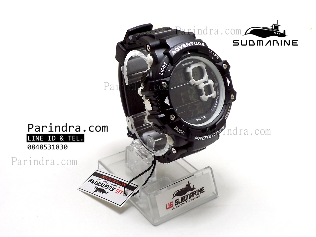 นาฬิกา US submarine TP1334M สีดำขอบขาวพื้นหลังดำ