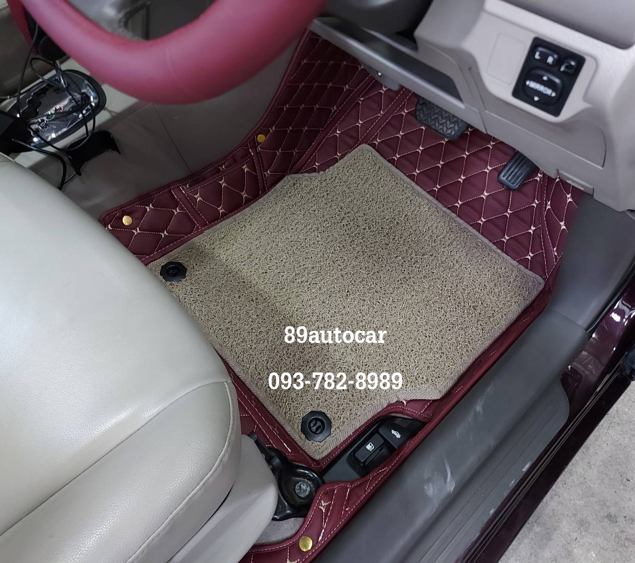 พรมในรถ Toyota Vios 2012 ปูพรม7D สีเลือดหมู + พรมดักฝุ่นสีครีม