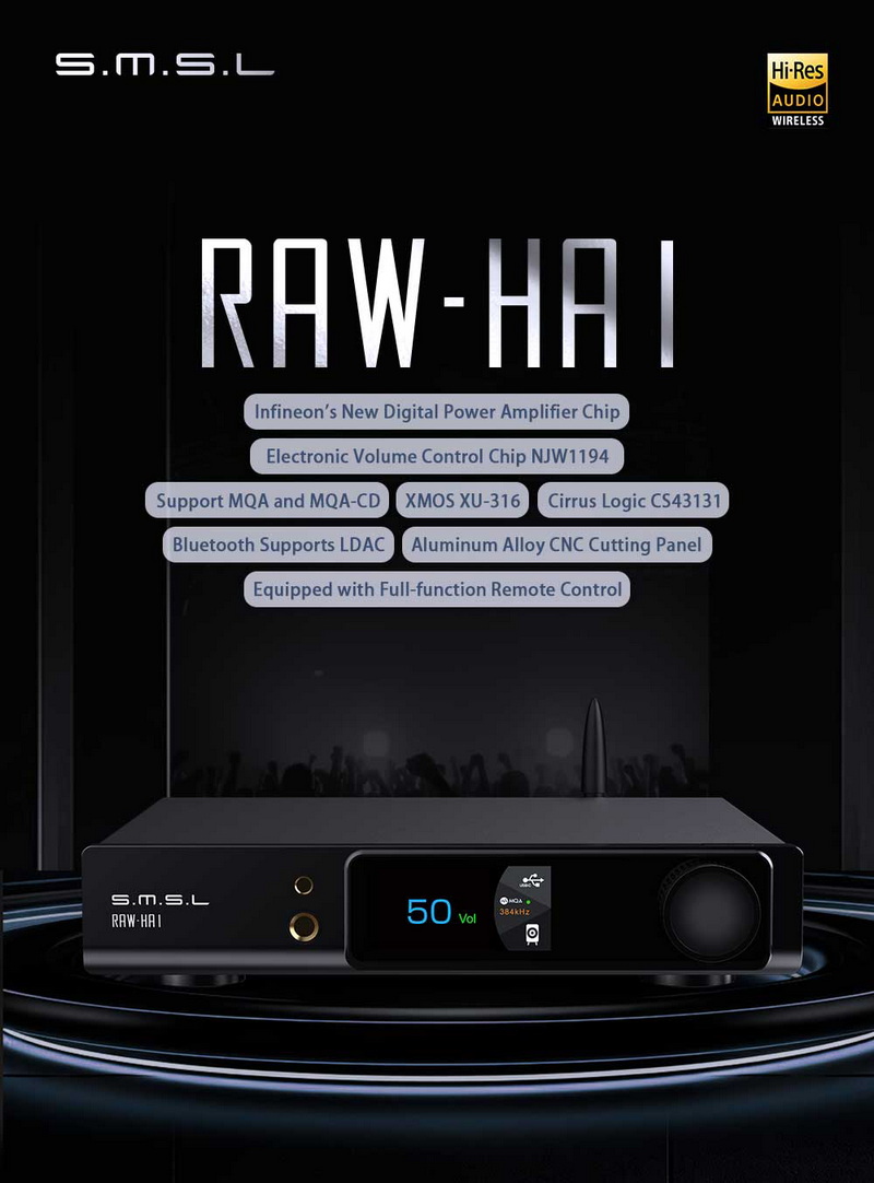 SMSL RAW-HA1 แอมพลิฟายเออร์กำลังสูง ชิป Infineon รองรับ MQA, MQA-CD, LDAC ประกันศูนย์ไทย