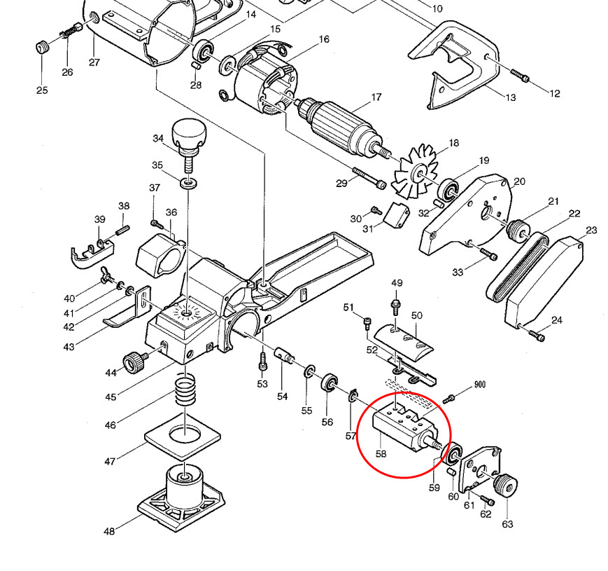 เพลา กบไฟฟ้า Makita มากีต้า, Maktec มาคเทค รุ่น 1100, MT110, M1100, M1100KX1B [#58]