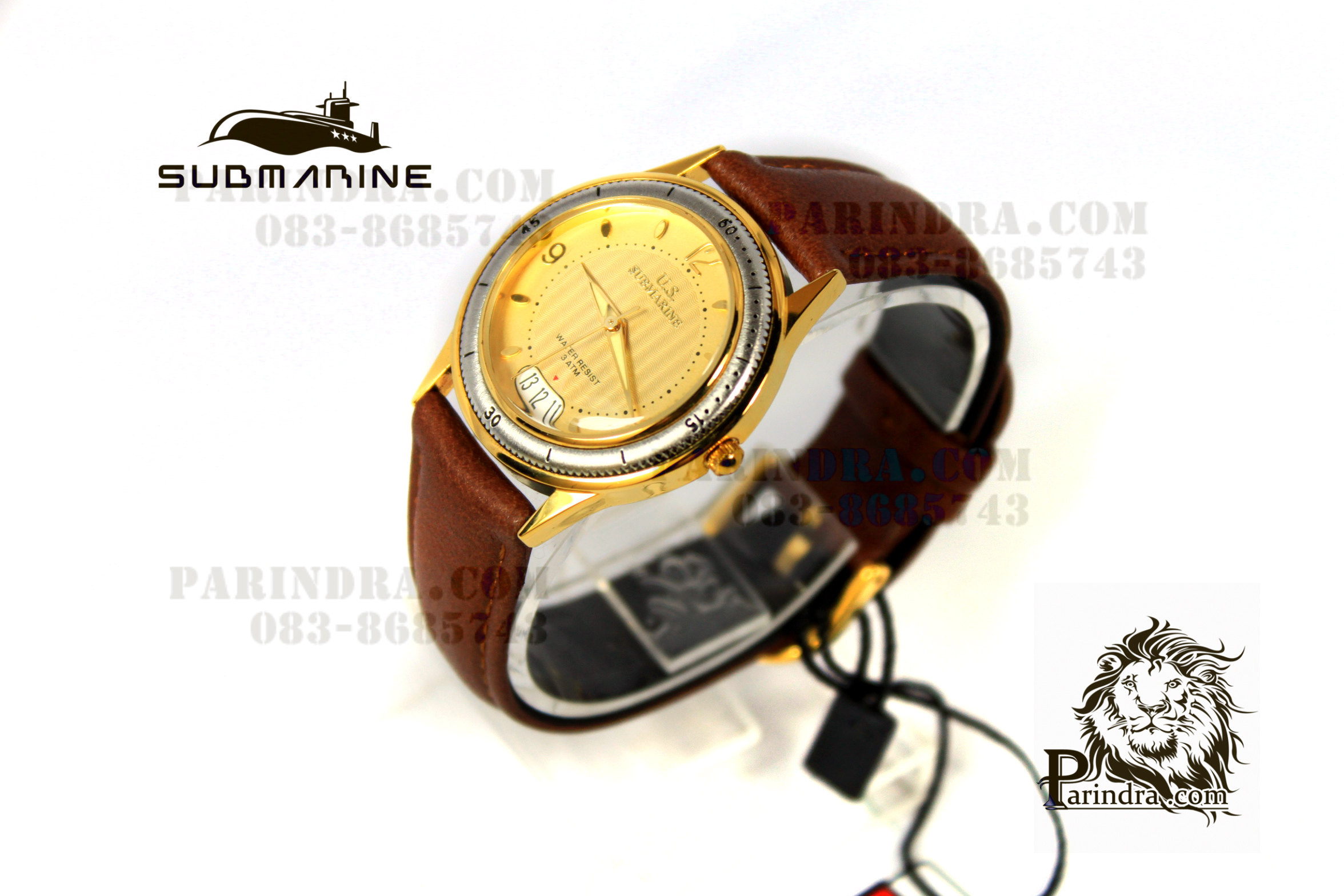 นาฬิกา US submarine รุ่น J093MD สายหนังสีน้ำตาลหน้าปัดสีทองอ่อน หนังนุ่มมากๆ Japan Movement ของแท้ 100%