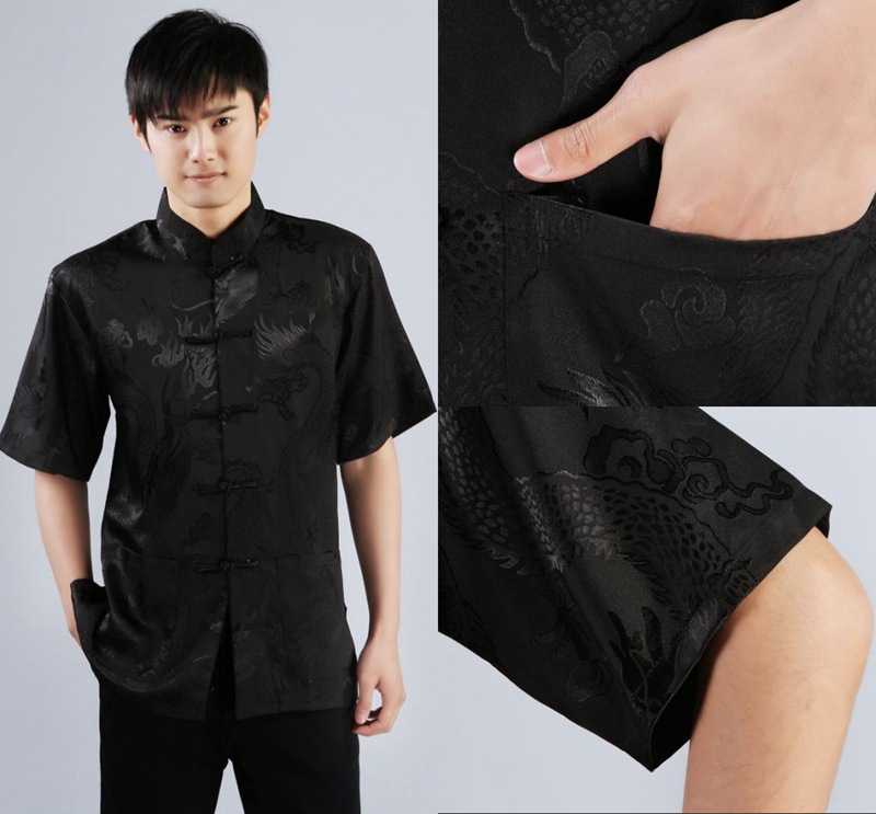 Pre-order ชุดจีน เสื้อจีนชาย แขนสั้น สีดำ