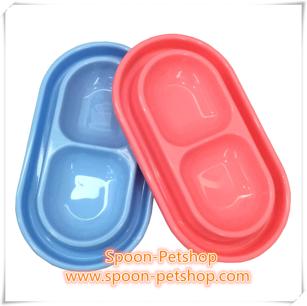 ชามกันมด 2 หลุม มี 2 สี ฟ้า และ ชมพู