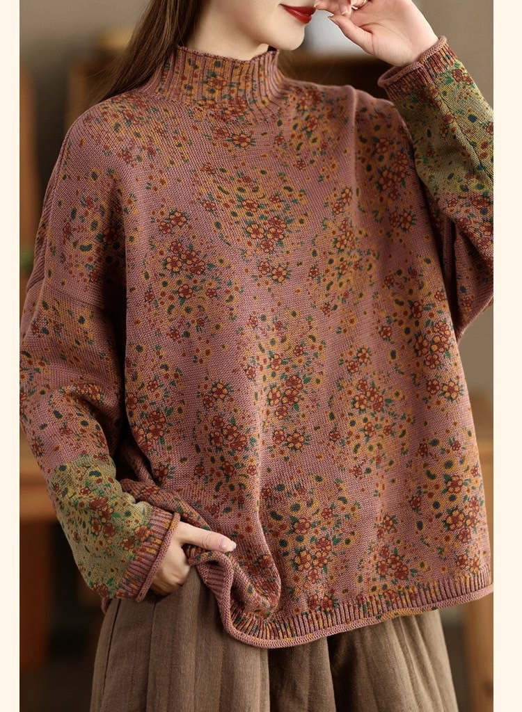 เสื้อไหมพรมคอเต่าลาดอกไม้