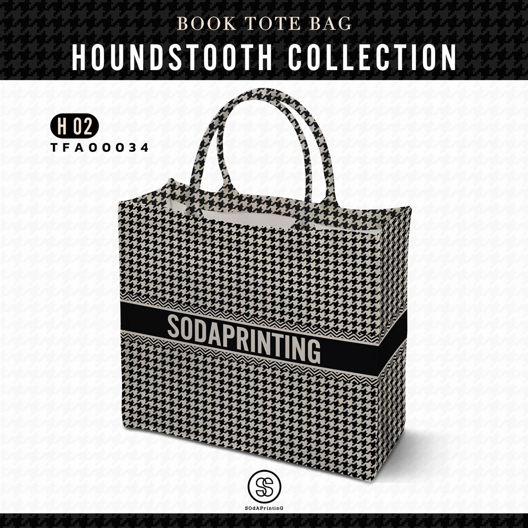 กระเป๋า Book Tote Bag HOUNDSTOOTH COLLECTION รหัส TFA00034 #ใส่ชื่อได้ #SOdAbag #SOdAPrintinG