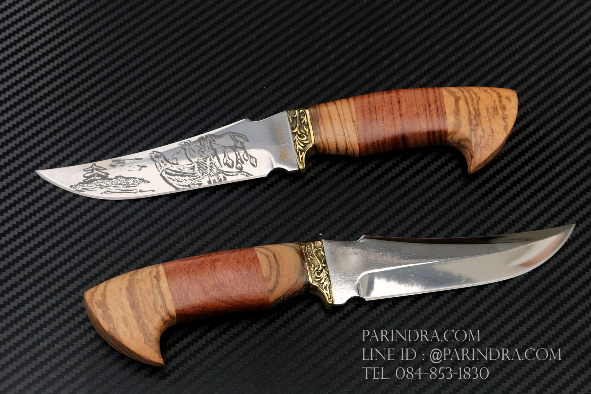 มีด Columbia ด้ามไม้ สกรีนใบมีด #004