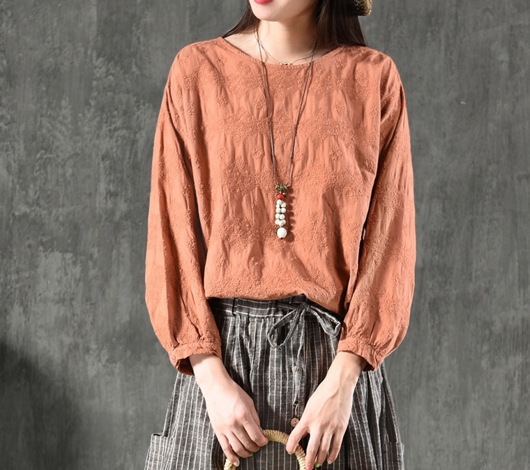 เสื้อผ้าฝ้ายนุ่มลายปักลูกไม้