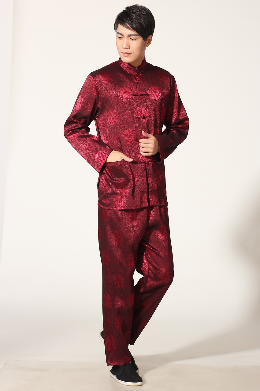 Pre-order ชุดจีน ชาย เสื้อพร้อมกางเกง สีแดง