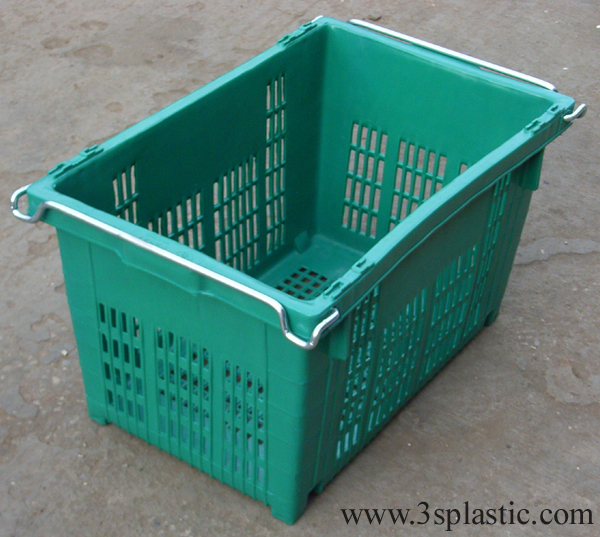ลังพลาสติก หูเหล็กตะกร้าผลไม้หูเหล็ก บรรจุ25kg. ขนาด 38 x 59 x 33 HDPE เบอร์ 427้
