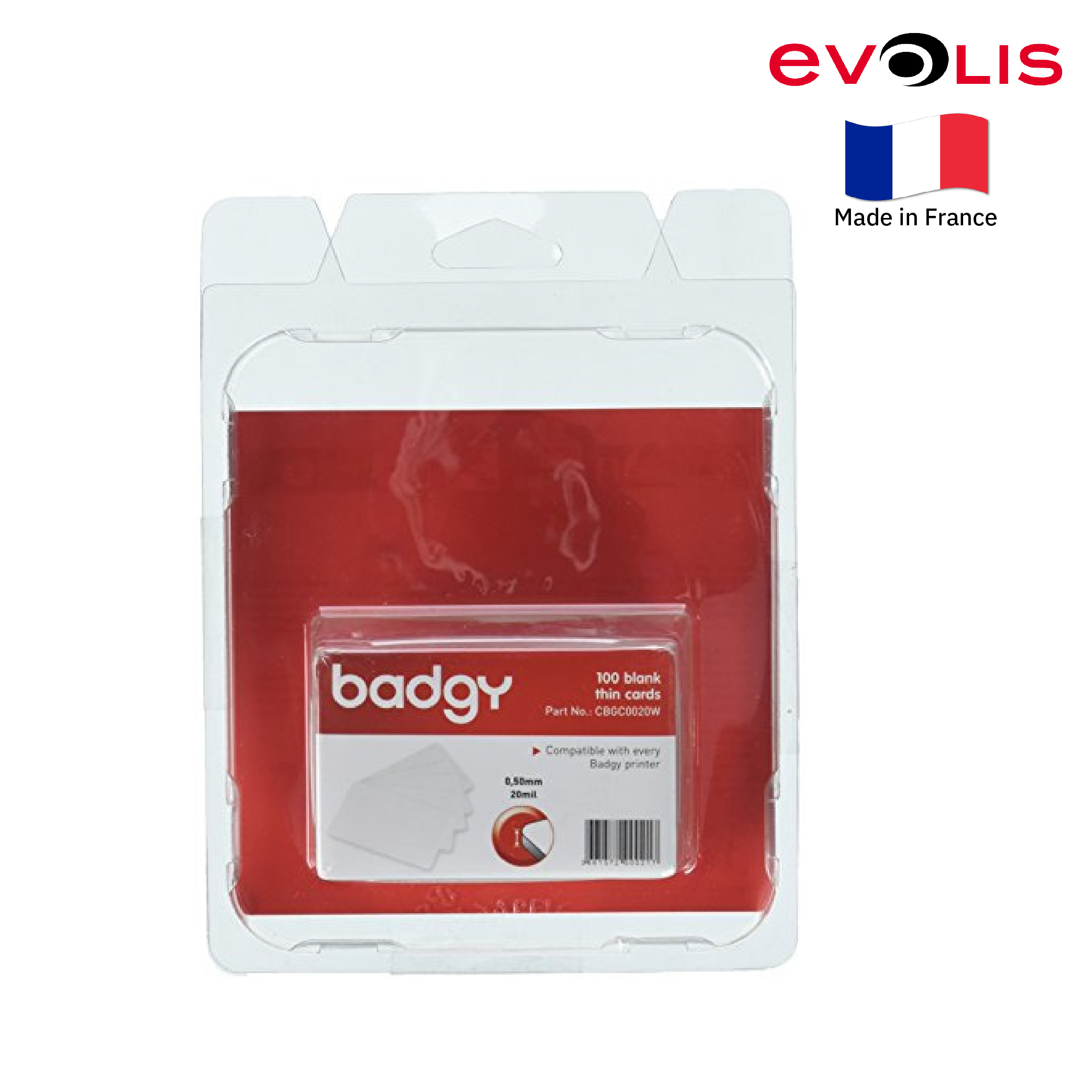 บัตรพลาสติก PVC ขนาด 0.5 มม. (แพ็ค 100 ใบ) ยี่ห้อ Evolis