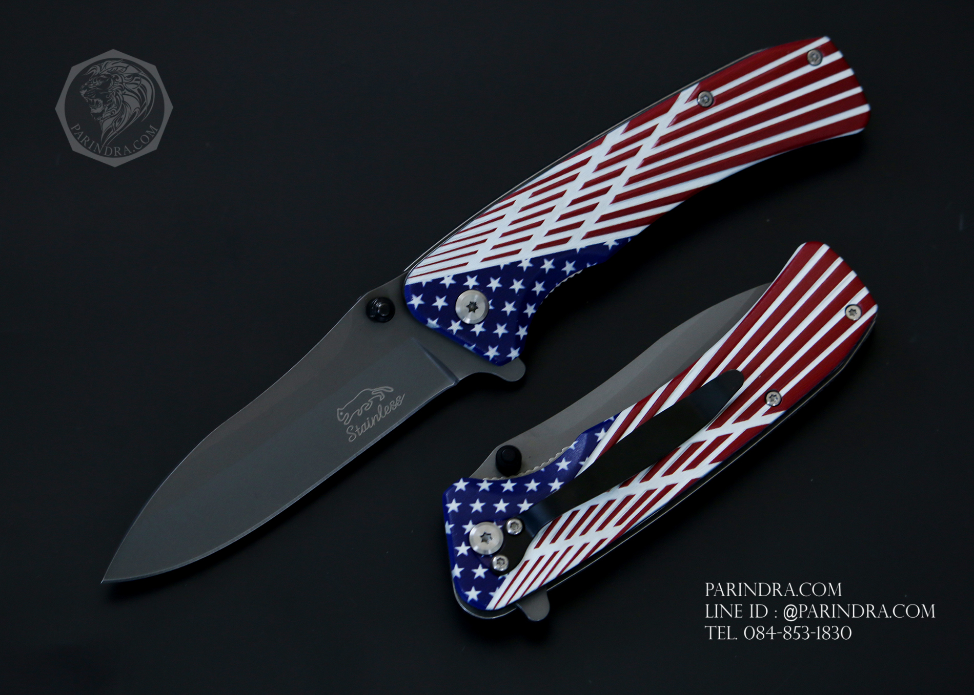 มีดพับ ใบแสตนเลส ด้ามลายธงชาติอเมริกา งานดี พกพา ราคาประหยัด