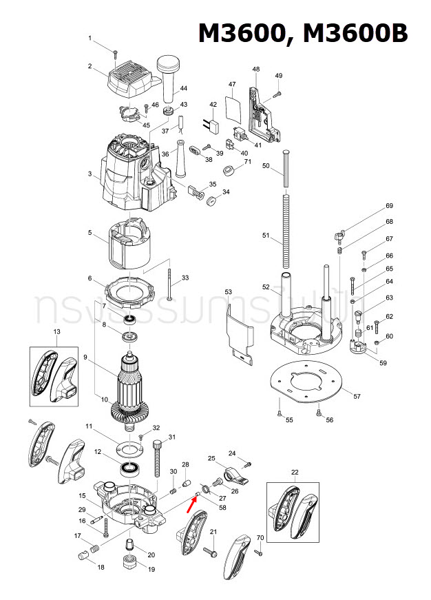 LOCK PIN เราท์เตอร์ Maktec มาคเทค, Makita มากีต้า MT360, MT362, M3600, M3600B [#58] Pn.324425-7 (แท้) ## (*)