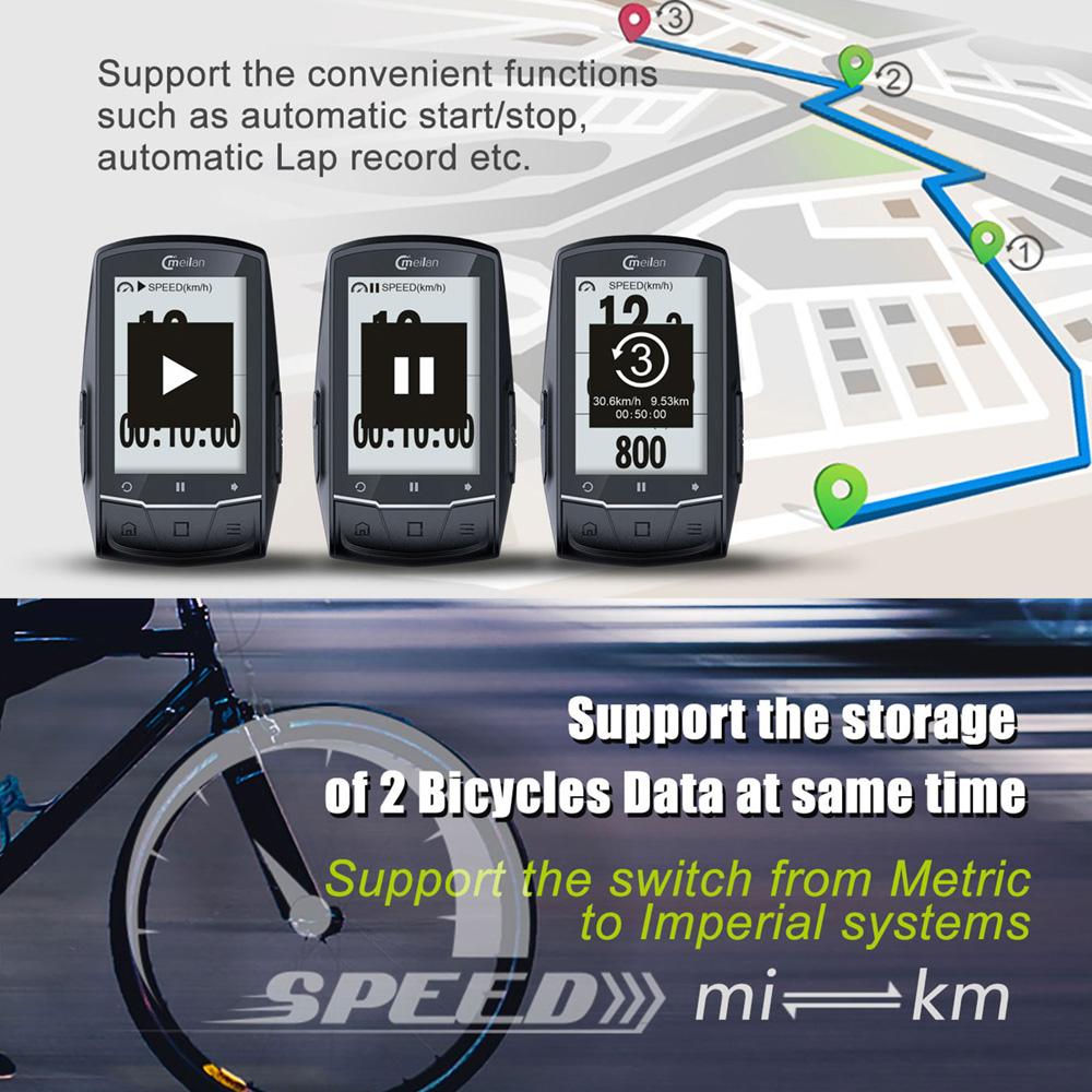 ไมล์จักรยาน Meilan M1 GPS Cycling/Bike Computer Navigation Speedometer, Heart Rate and Power Compatible เมนูภาษาไทย