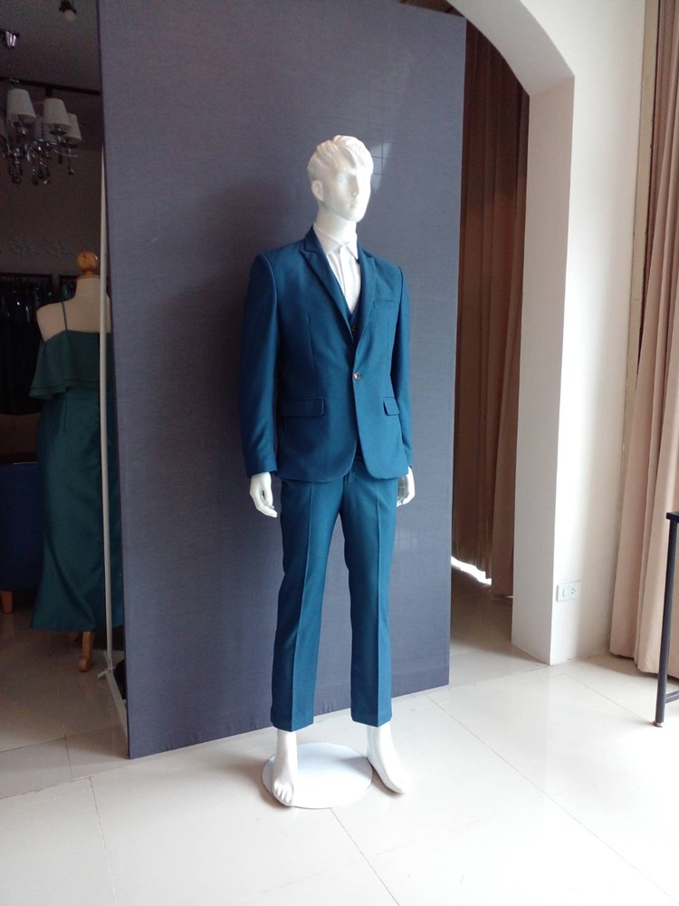 พร้อมเช่า ชุดสูทชาย สีฟ้าน้ำทะเล (พร้อมเสื้อกั๊ก)