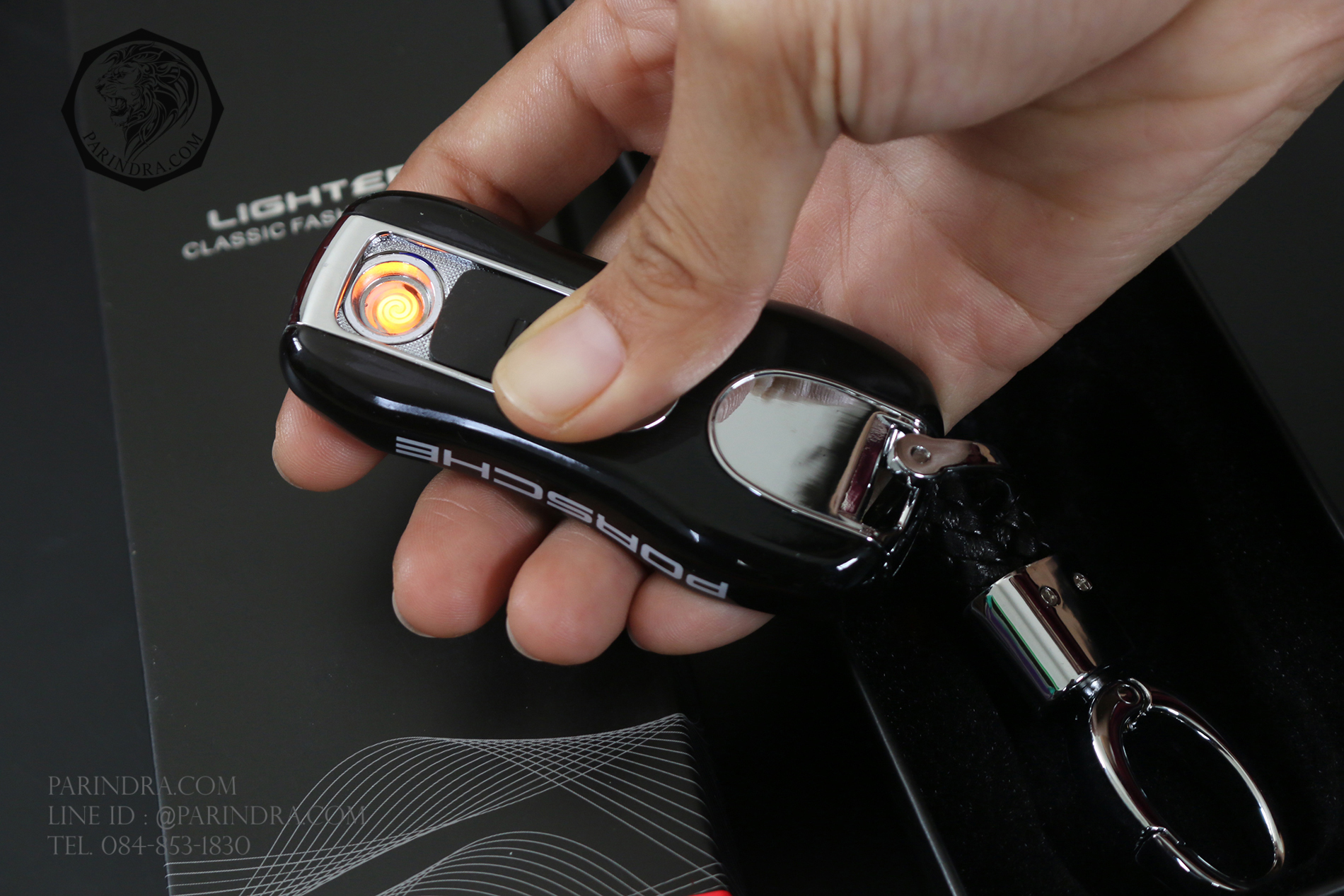 ไฟแช็คพวงกุญแจ USB PORSCHE สีดำ สวยหรู ชาร์จไฟได้