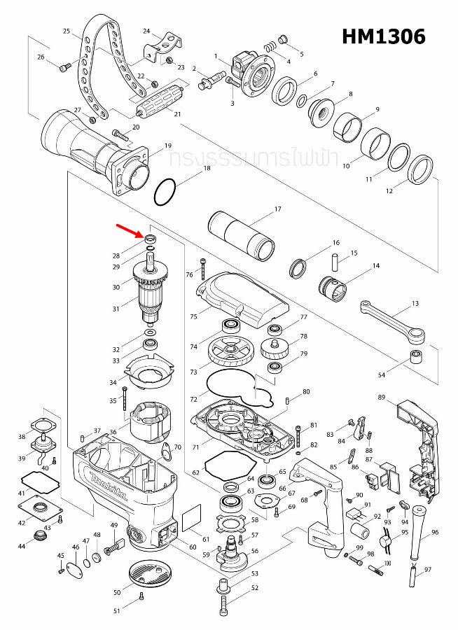 แหวน 17 สกัด เจาะพื้น Makita HM1305, HM1306 [#28] Pn.257260-7 (แท้) ##