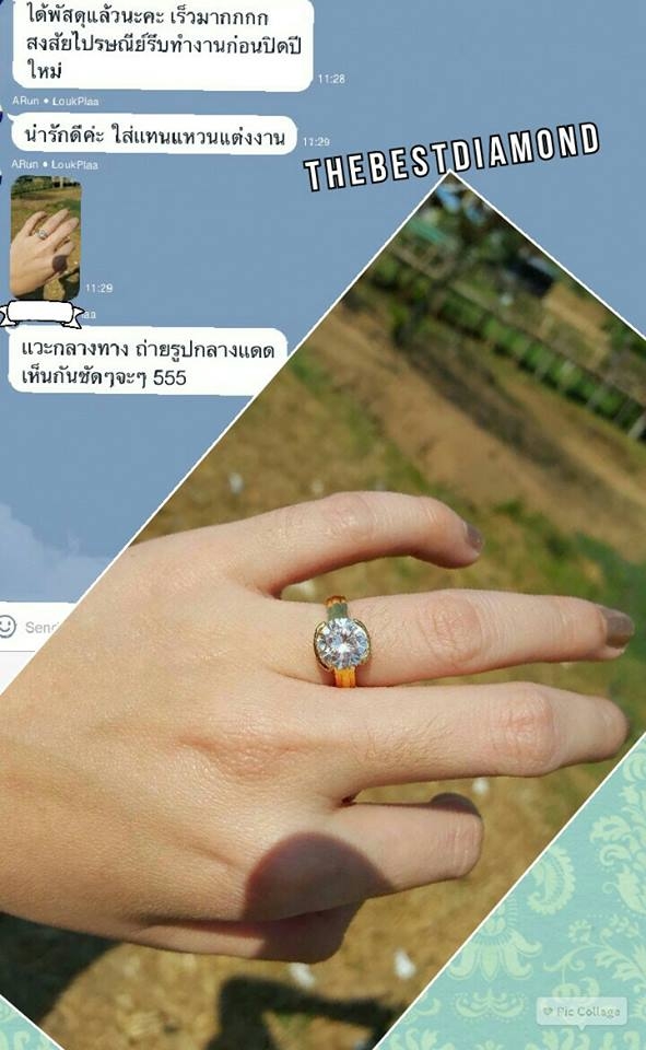 แหวนเพชรเม็ดเดี่ยว เล่นไฟดีมาก เรียบๆ แต่หรูอลังการมากสำหรับรหัสนี้ค่ะ โชว์เพชรเต็มๆ ขนาดประมาณ 3 กะรัต ชุบทองแท้ 24 K หนา 5ไมครอน BR907