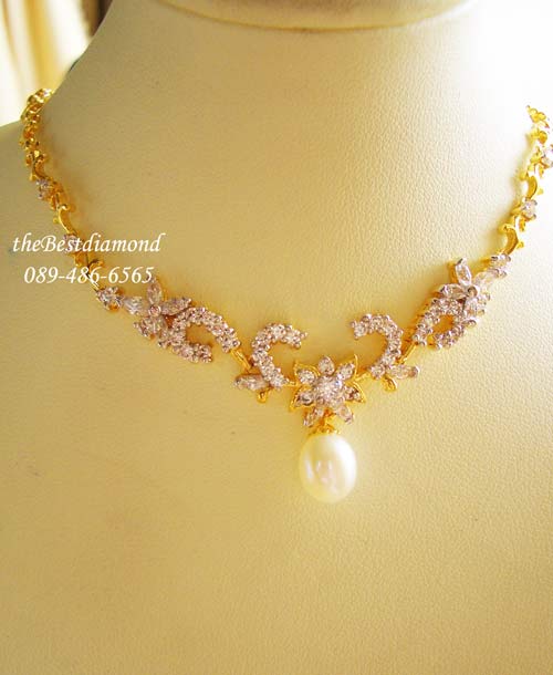 ===BN022+++สร้อยเพชร pearl in flower++ สร้อยมุกแท้ ประดับด้วยเพชร cz แบบสวย ดูไฮโซ หรูหรามากๆๆ งานสวย Perfect ลงตัว เพชรสวย มุกงามมากค่ะ