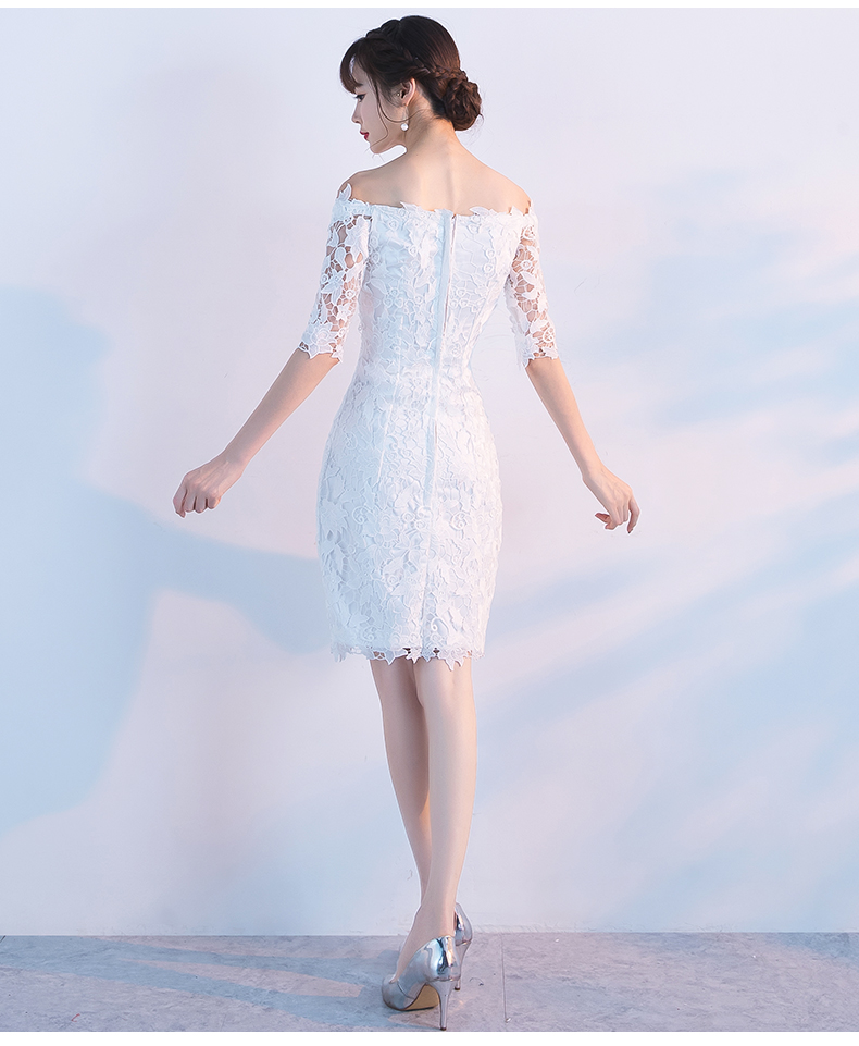 Pro-order ชุดเช่า เดรส สีขาว ปาดไหล่ ลูกไม้ ถ่ายพรีเวดดิ้ง