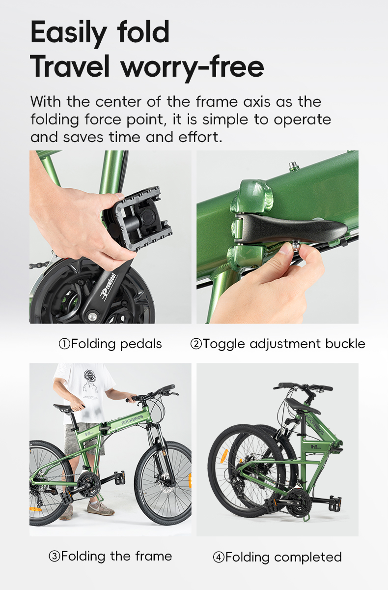 ROCKBROS SGD Folding Mountain Bike, Aluminum Alloy Frame, 26" Wheelset, 24 Speed