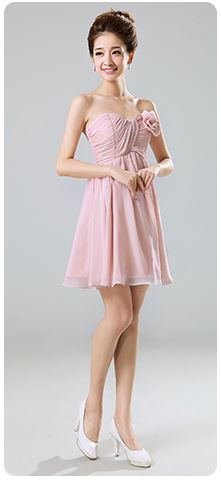 พร้อมเช่า ชุดราตรีสั้น สีชมพูอ่อน ชุดเพื่อนเจ้าสาว Pink-001C