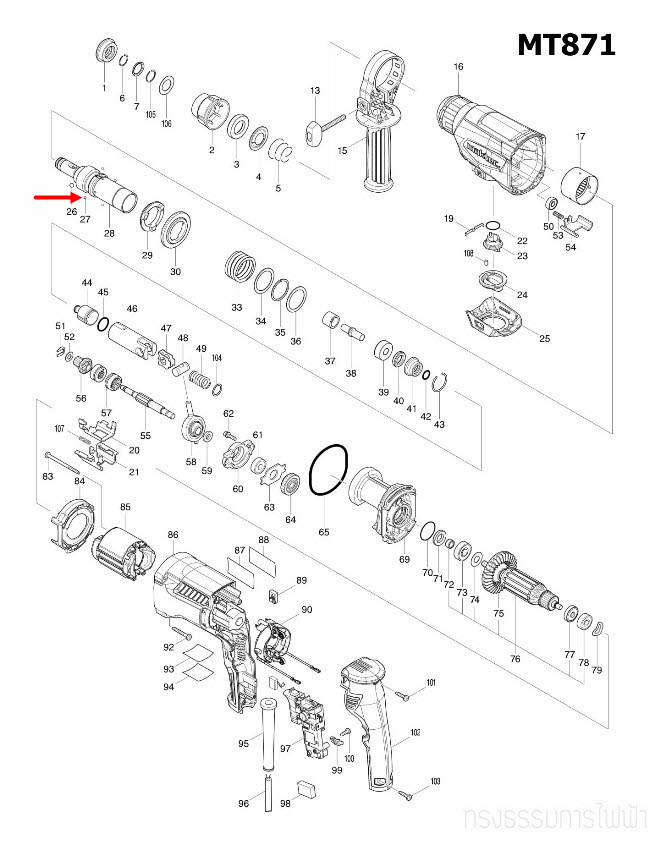 ลูกปืนเม็ด (3.0 มิล) Maktec, Makita MT870, MT871, M8701, M8701B, DF010D, DF012D, TD020D, BFT020F, BFT021F, TD021D Pn.216019-1 (แท้) ##(**)