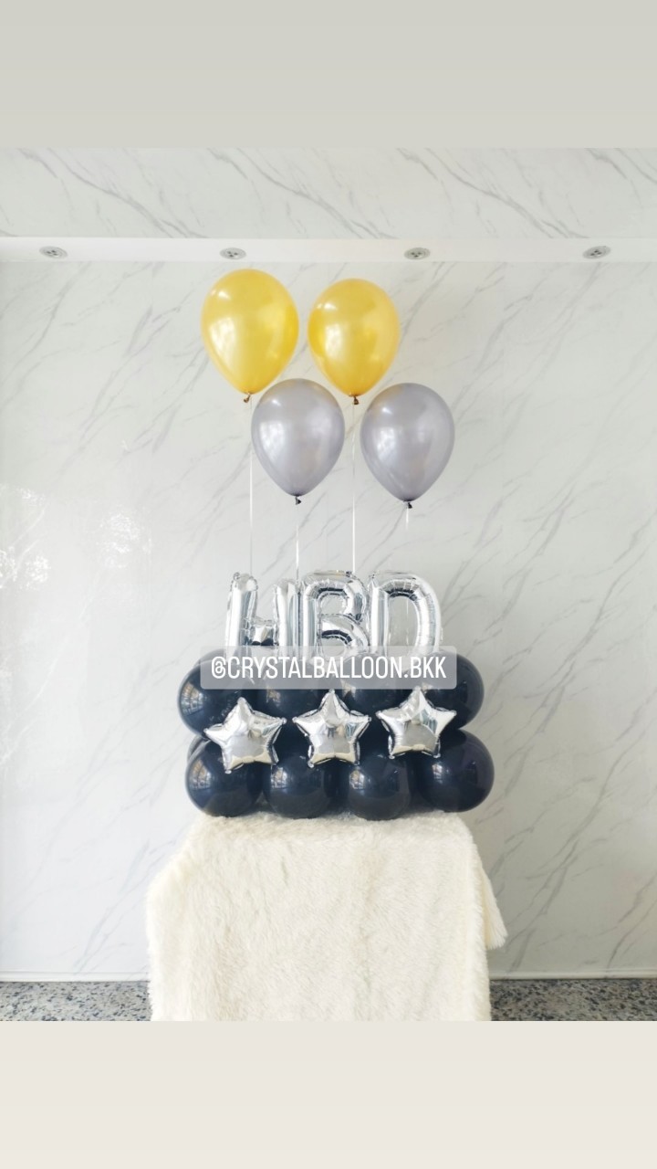 ลูกโป่ง วันเกิด Surprised ท้ายรถ พร้อม ฟอยล์ตัวอักษร ขนาด 16" 3 ตัวอักษร,ลูกโป่ง 4 ลูก พร้อมตกแต่ง สามารถเปลี่ยนสีลูกโป่ง/เปลี่ยนสี-ฟอยล์ตัวอักษรได้