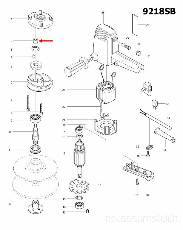 ลูกปืนเข็ม เครื่องขัดกระดาษทราย Makita มากีต้า 9218SB [#2] Pn.212004-2 (แท้) ##