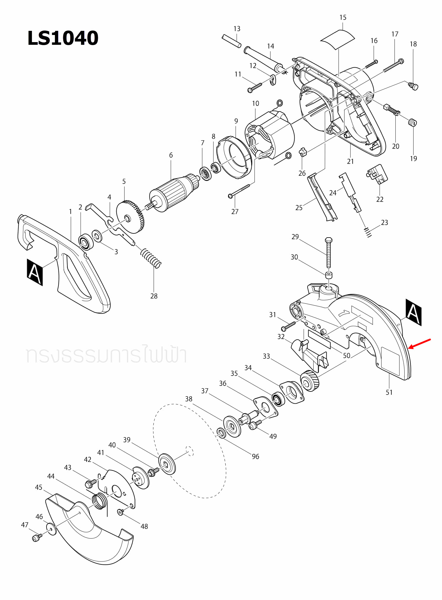 BLADE CASE SET แท่นตัดองศา Makita มากีต้า LS1040 [#51] Pn.140648-7 (แท้) ##
