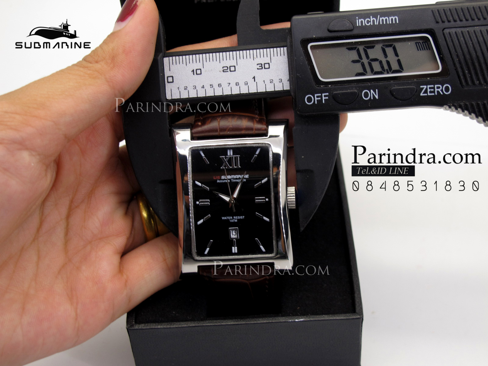 นาฬิกา US Submarine J113L-MD ของแท้ 100 % สายหนังน้ำตาลหน้าปัดดำ คู่