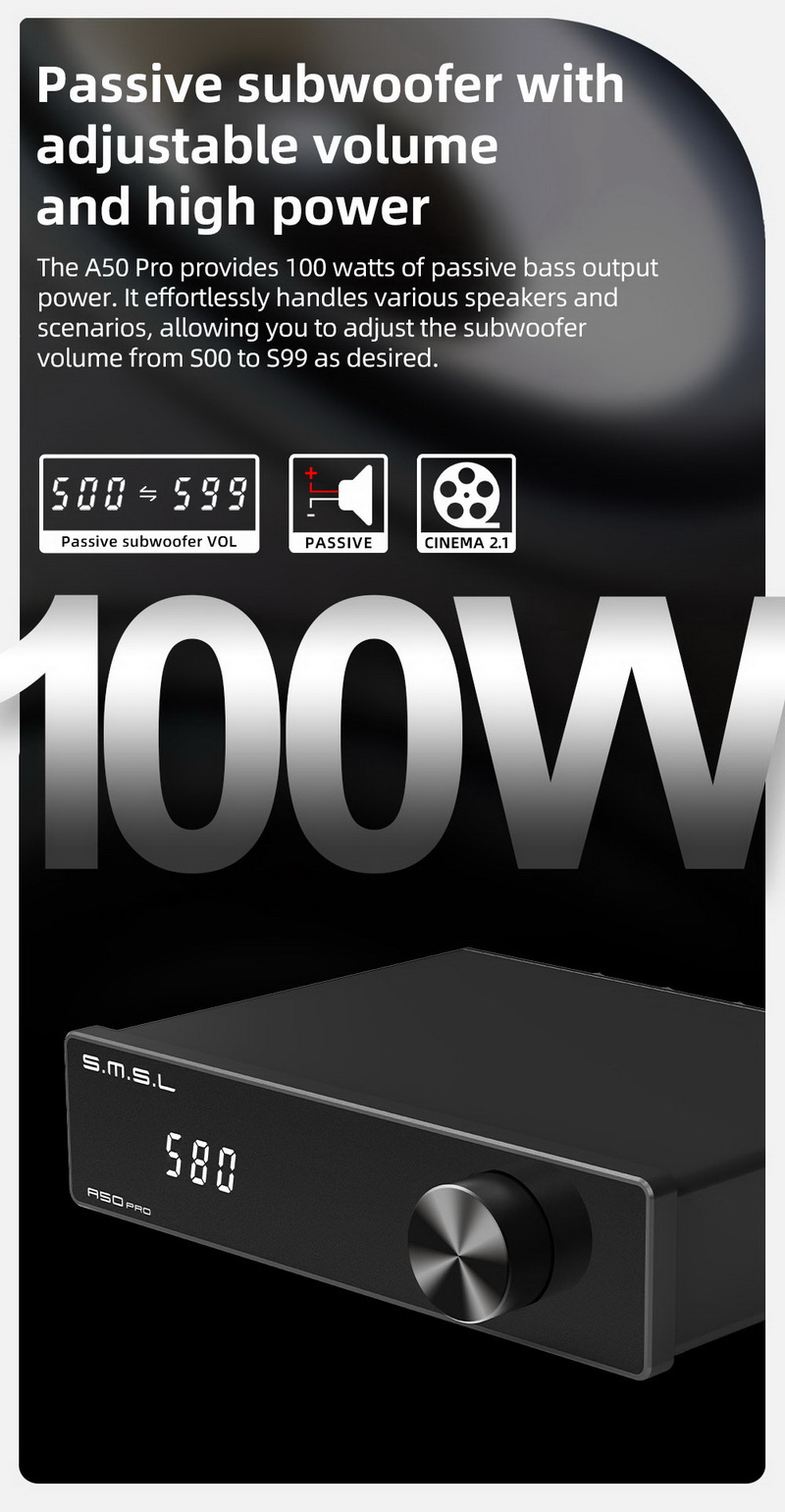 SMSL A50 Pro เครื่องขยายเสียง 2.1 แชนแนล สำหรับโฮมเฮียเตอร์ รองรับ Hi-Res ประกันศูนย์ไทย