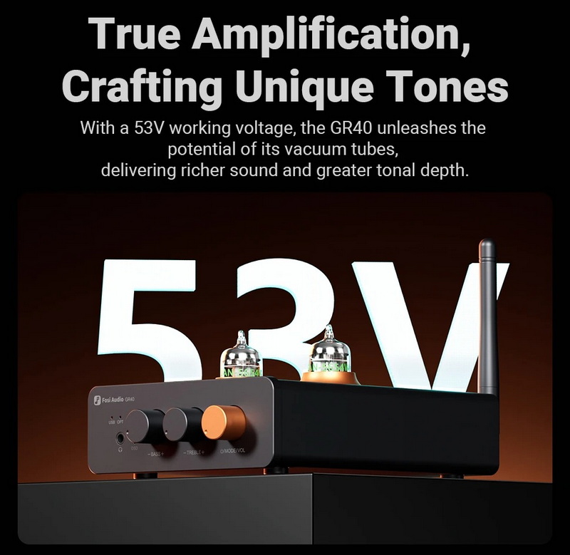 Fosi Audio GR40 Bluetooth DAC/AMP หลอดแก้วตั้งโต๊ะ ปรับเบส แหลมได้ ประกันศูนย์ไทย