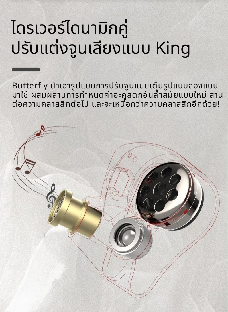BGVP Butterfly หูฟัง IEMs 2 ไดรเวอร์ 2DD หูฟัง HiFi สำหรับเล่นเกม ประกันศูนย์ไทย