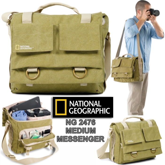 NG2476 MEDIUM MESSENGER NATIONAL GEOGRAPHIC กระเป๋าสำหรับใส่กล้องขนาดกลาง สำหรับใส่กล้อง SLR , DSLR พร้อมเลนส์ 4ตัว และอุปกรณ์ สามารถใส่โน๊ตบุ๊คขนาด 15 นิ้วได้ ทำจากวัสดุกันเปียกชื้นและกันฝุ่น ราคาถูก ราคาส่ง ส่งฟรี EMS รับประกัน5ปี