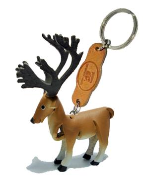 พร้อมส่ง พวงกุญแจหนังแท้ Handmade รูปกวางคารีบู