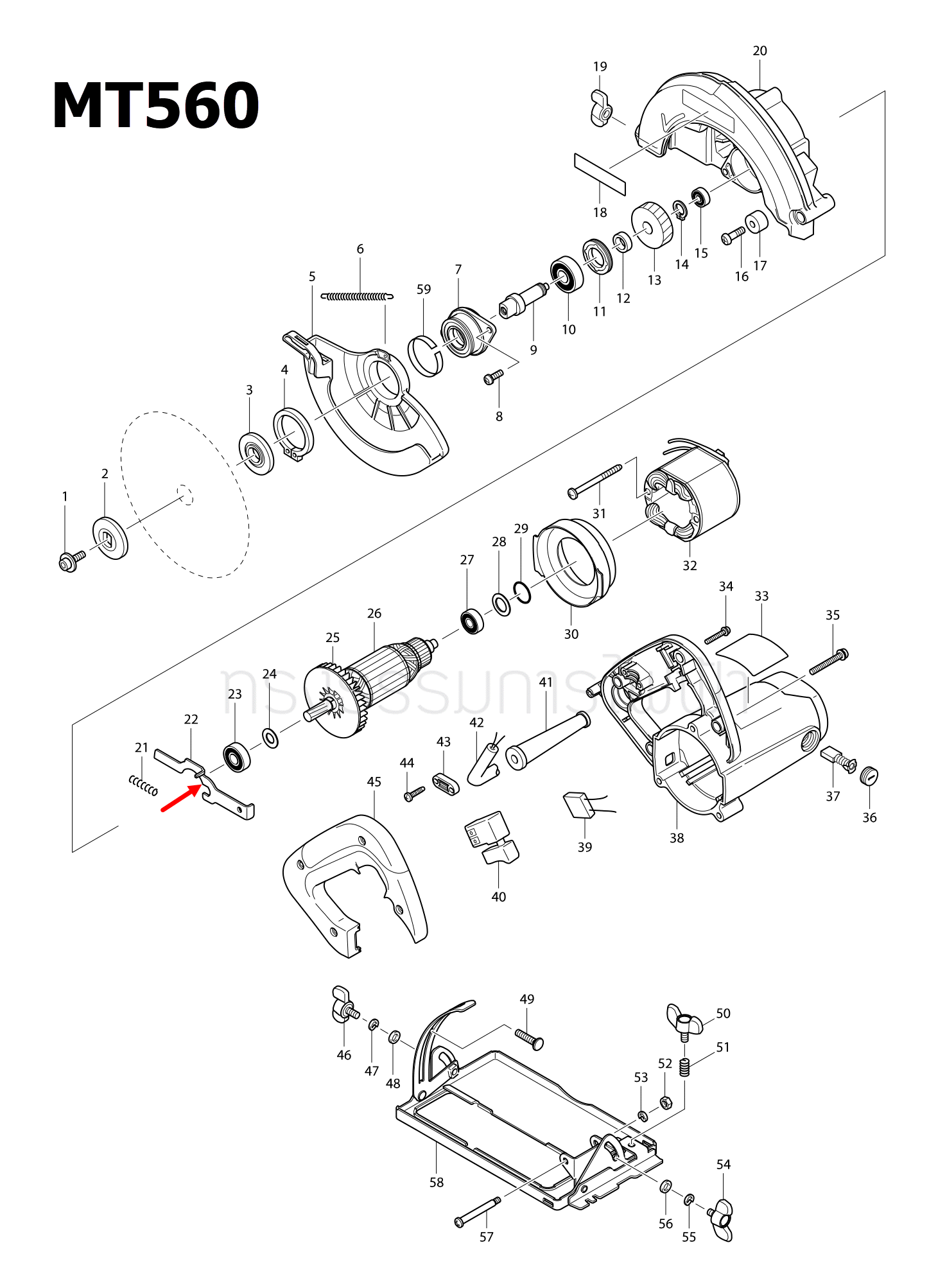 SHAPT LOCK เลื่อยวงเดือน Maktec มาคเทค, Makita มากีต้า MT560, MT580, MT582, MT583, M5801, M5801B [#22] Pn.345317-7 (แท้) ##(*)