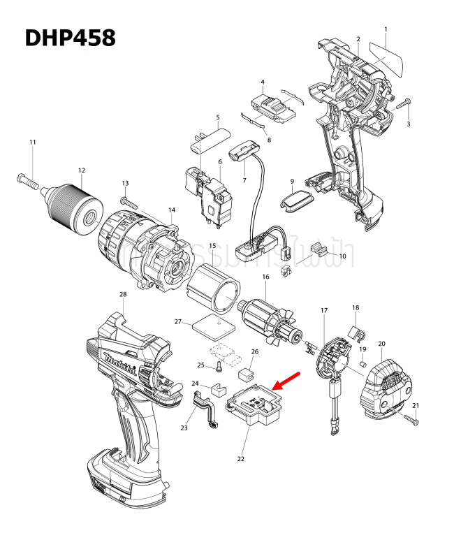 TERMINAL สว่านเจาะกระแทกไร้สาย Makita มากีต้า DHR202 [#91], DHP458 [#22] Pn.644808-8 (แท้) ##