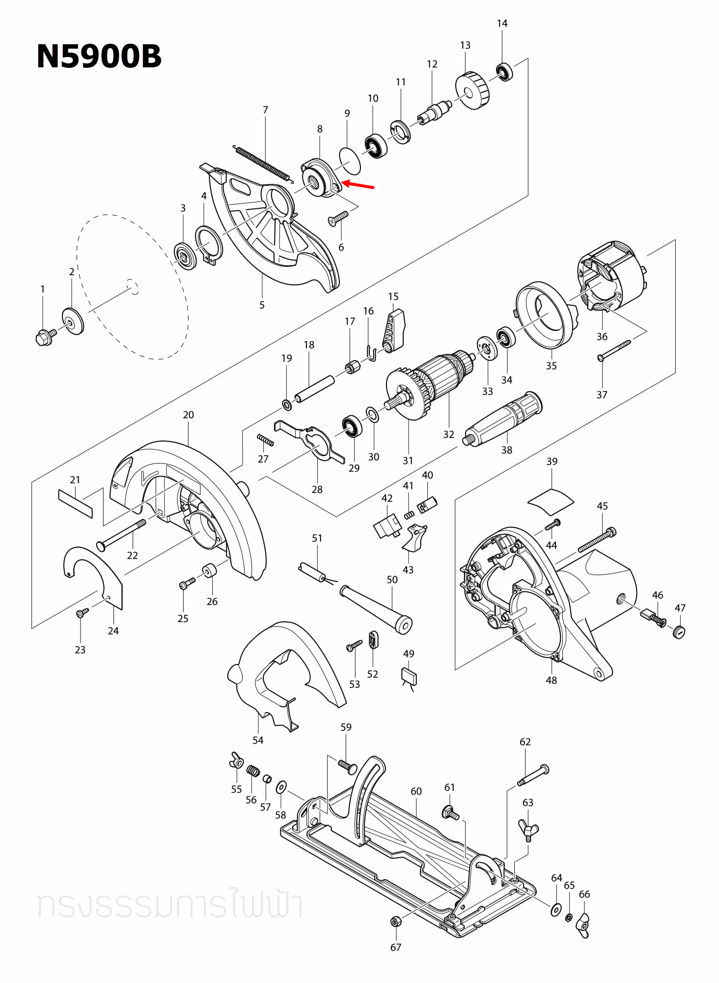BEARING BOX เลื่อยวงเดือน Makita มากีต้า N5900B [#8] Pn.317744-8 (แท้) ##(**)