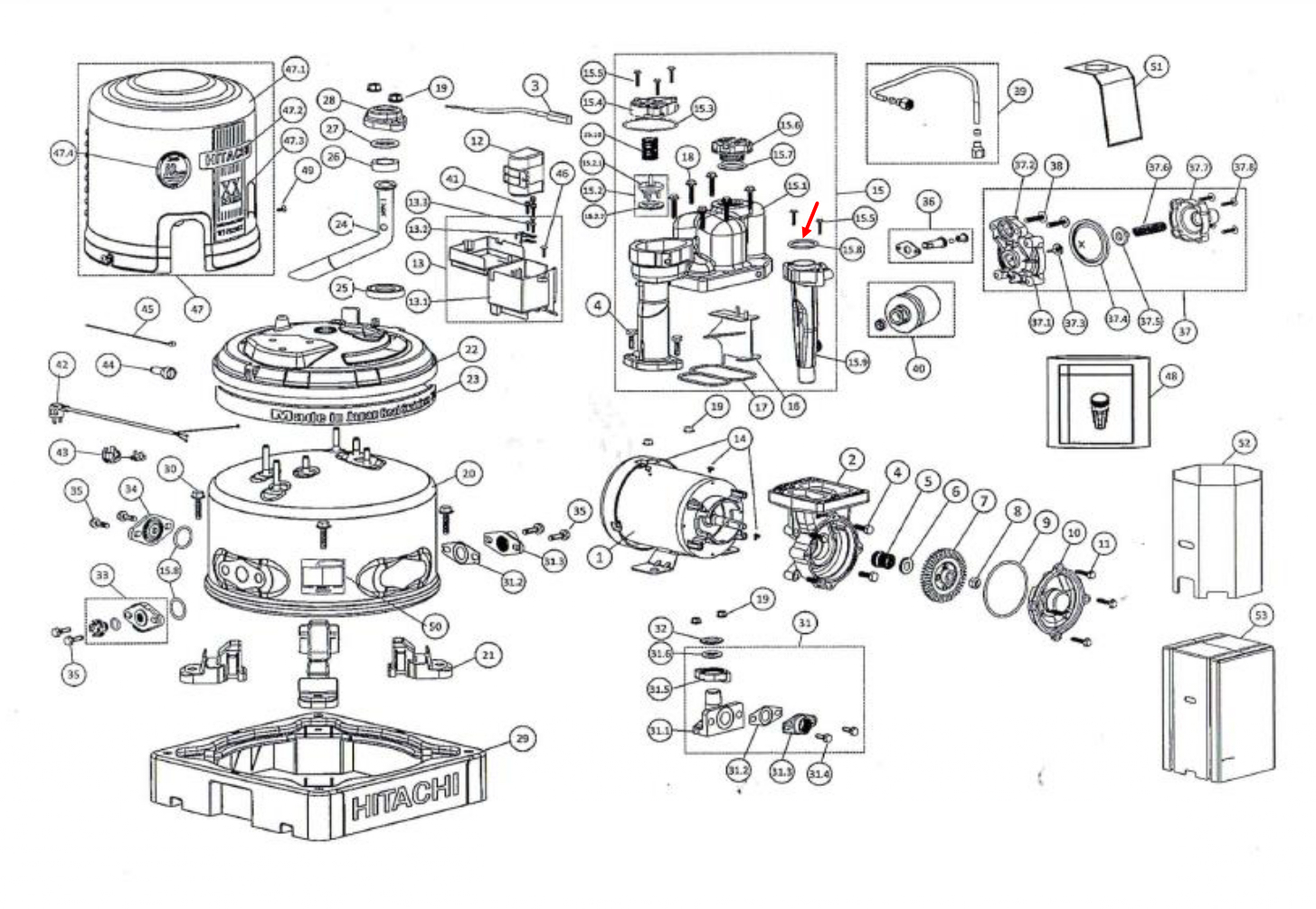 #B6 แหวนยางรองท่อน้ำส่งน้ำลงถัง ปั้มน้ำ ฮิตาชิ Pn.3PPR078791 (แท้)
