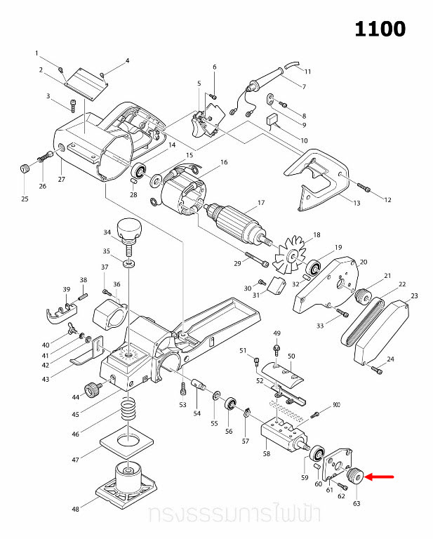 มู่เล่ทุ่น กบไสไม้ไฟฟ้า Makita 1100 [#63] PN.222001-0 (แท้) ## (*)