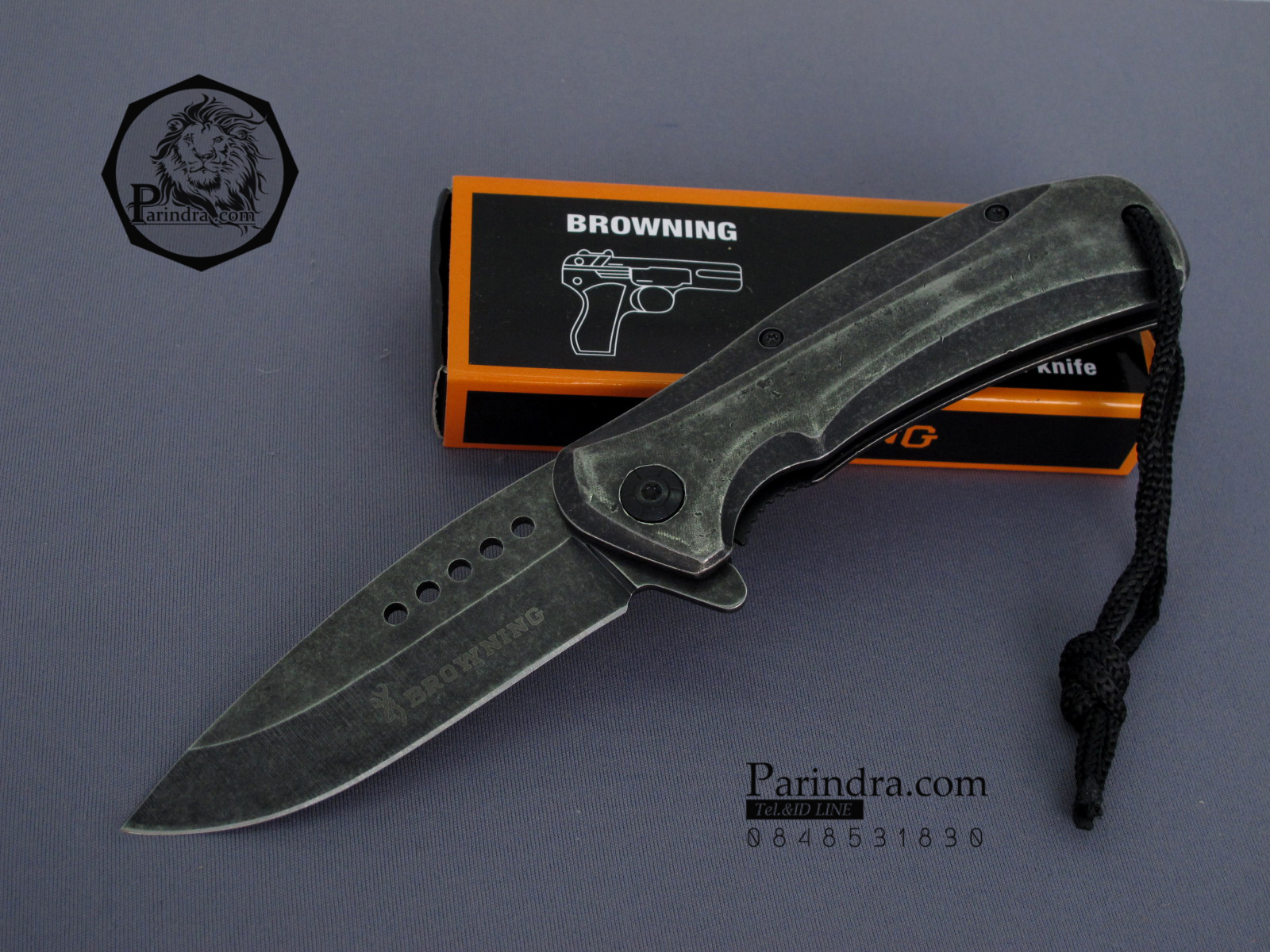 มีดพับสำหรับพกพาขนาดกลาง Browning ด้ามเหล็กStone Wash x001 (OEM)