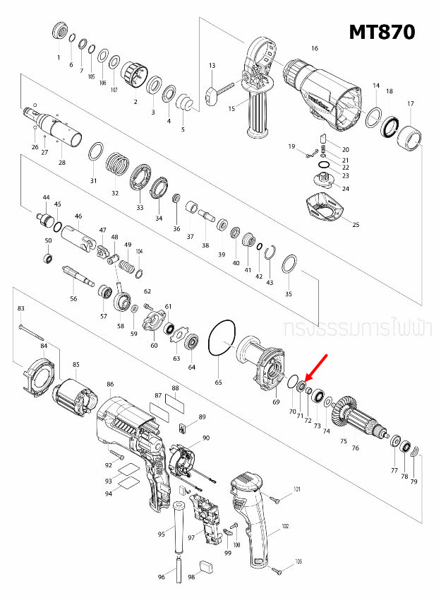 OIL SEAL 12 สว่านโรตารี่ Maktec มาคเทค, Makita มากีต้า MT870, MT871, M8701, M8701B [#71], HR11FT, HR2300, HR2600 Pn.213678-2 (แท้) ##(**)