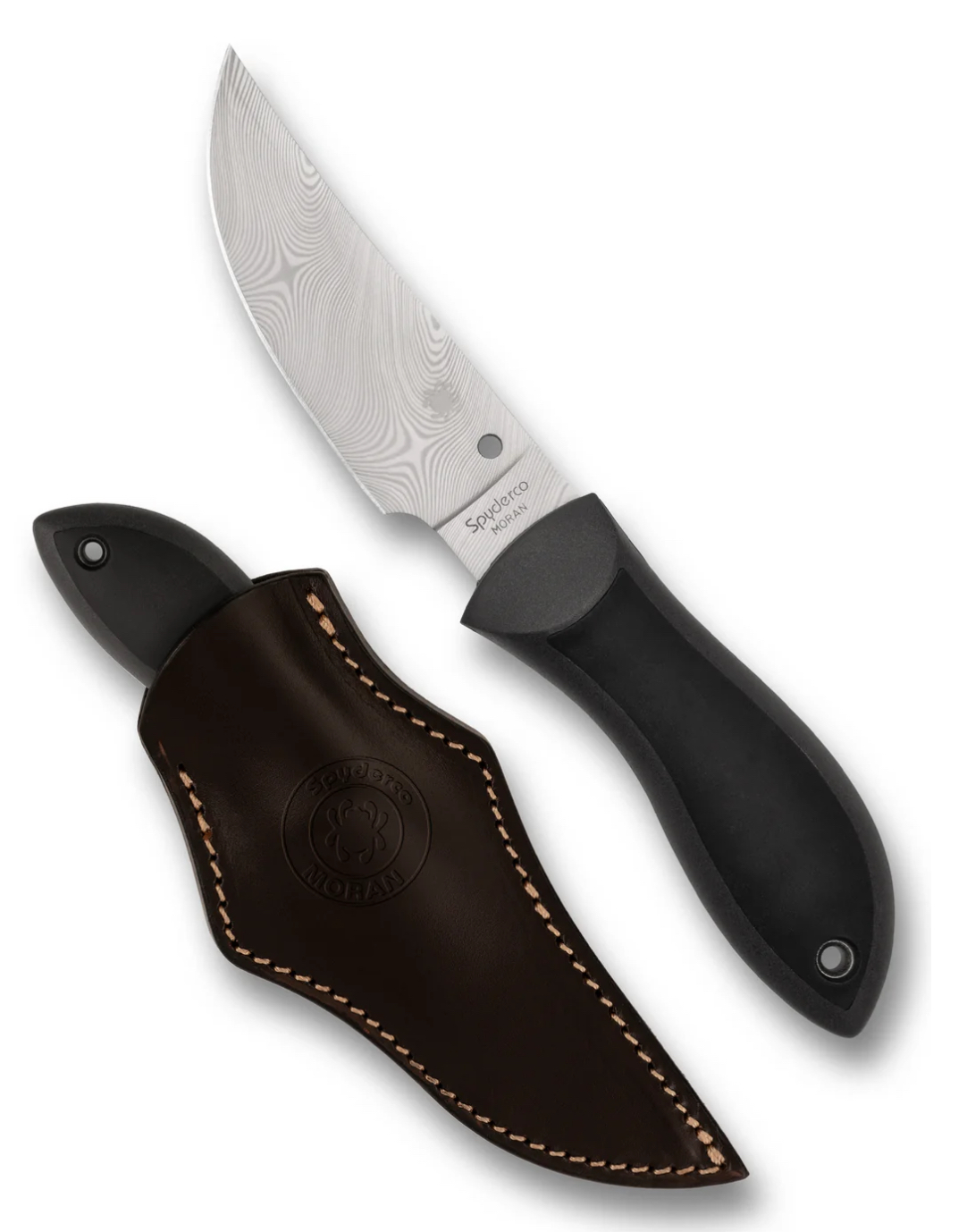 Spyderco Bill Moran Sprint Run Fixed Blade Knife 3.92" Dense Twist Damasteel DS93X Upswept Blade, FRN/Kraton Handle