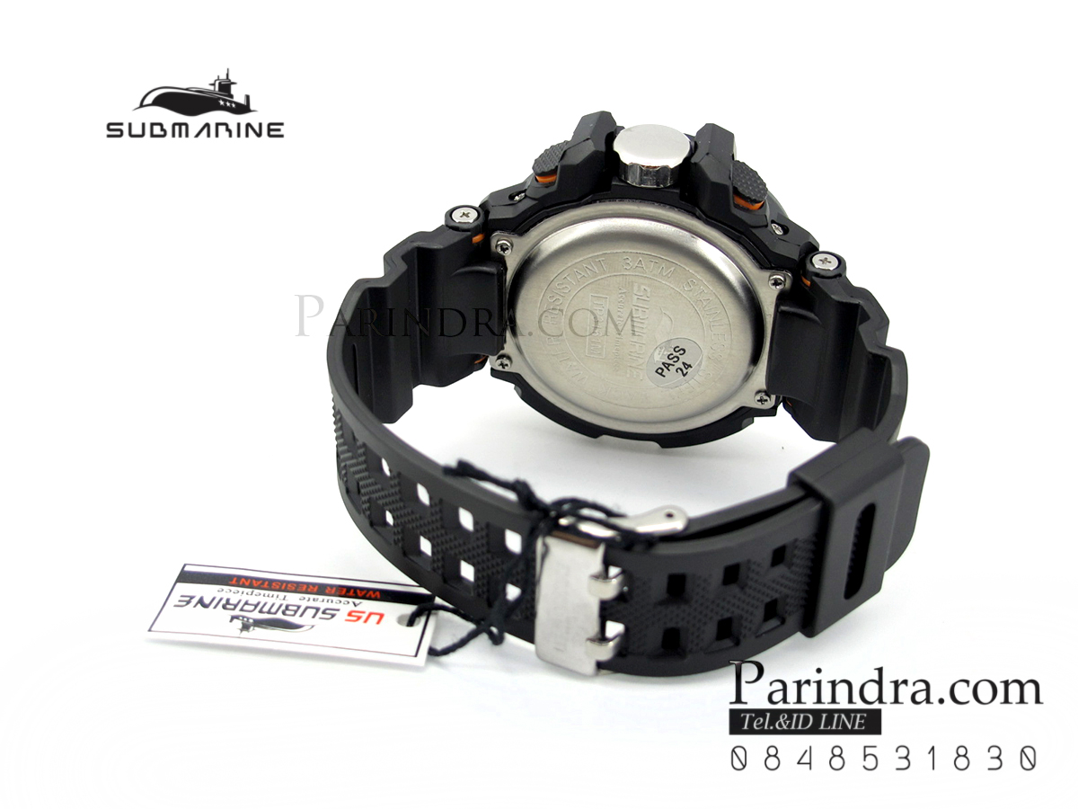 นาฬิกา US submarine Protector รุ่น TP3161M สีดำตัดส้มกรอบเข็มทิศ