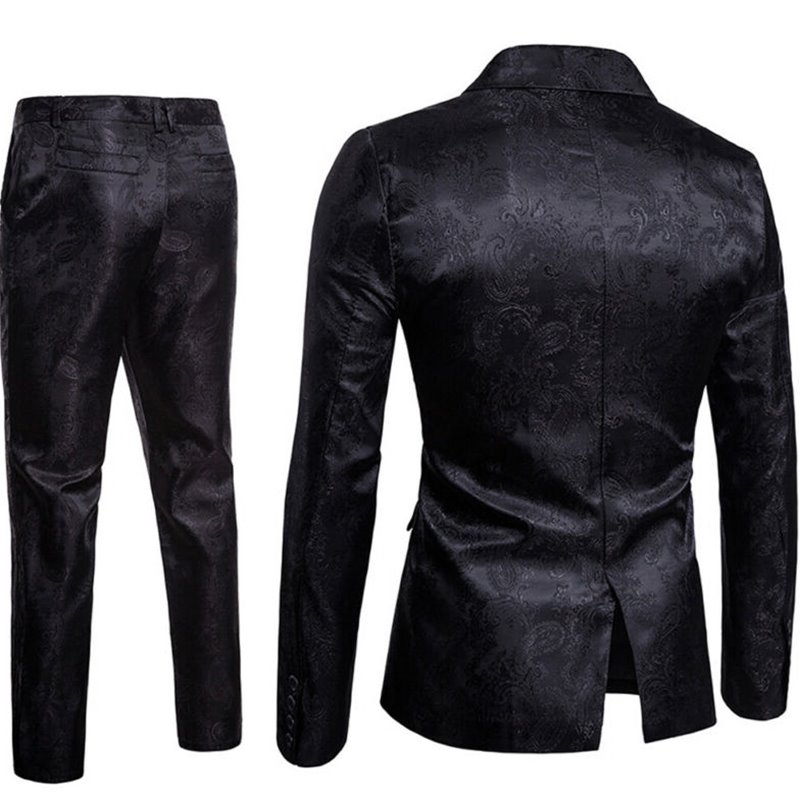 พร้อมเช่า ชุดสูทชาย สีดำ พิมพ์ลาย เนื้อผ้าแพรแบบหรูมาก