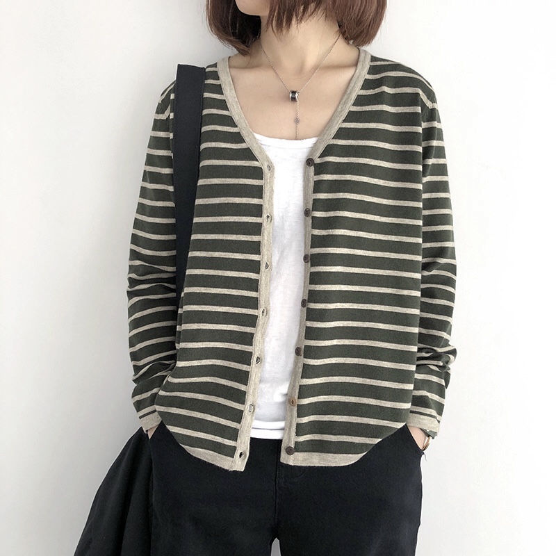 เสื้อคลุมผ้ายืดไหมพรมลายทาง