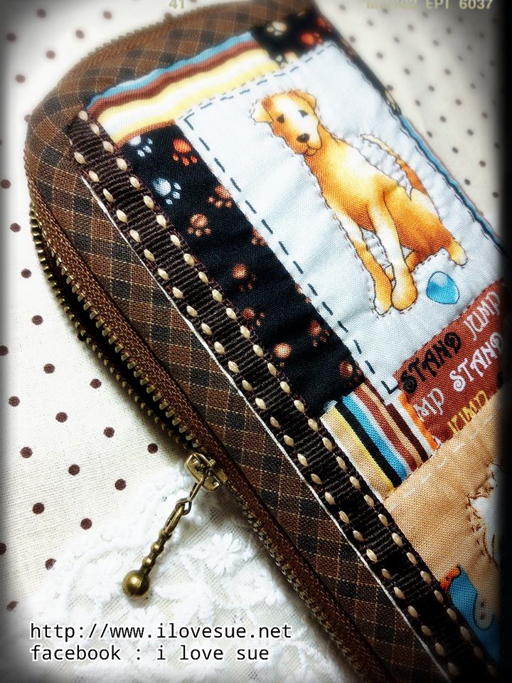 กระเป๋าเงินใบยาว I Love My Dog ผ้าคอตตตอนอเมริกาตัดต่อกับคอตตอนลินิน - สั่งทำค่ะ