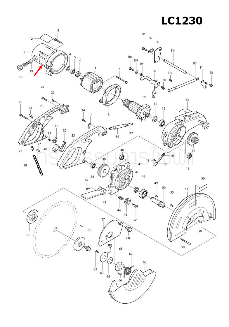 MOTOR HOUSING COMPLETE แท่นตัดเหล็ก Makita มากีต้า LC1230 [#1] Pn.151625-4 (แท้) ##