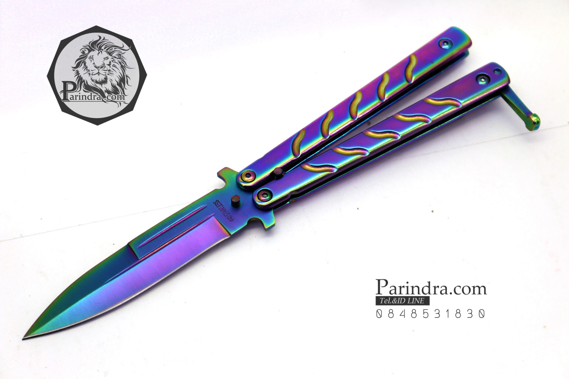 มีดบาลีซอง Balisong มีดควง มีดปีกผีเสื้อ สีรุ้งอะโนไดซ์ ขนาด 9 นิ้ว BLA008